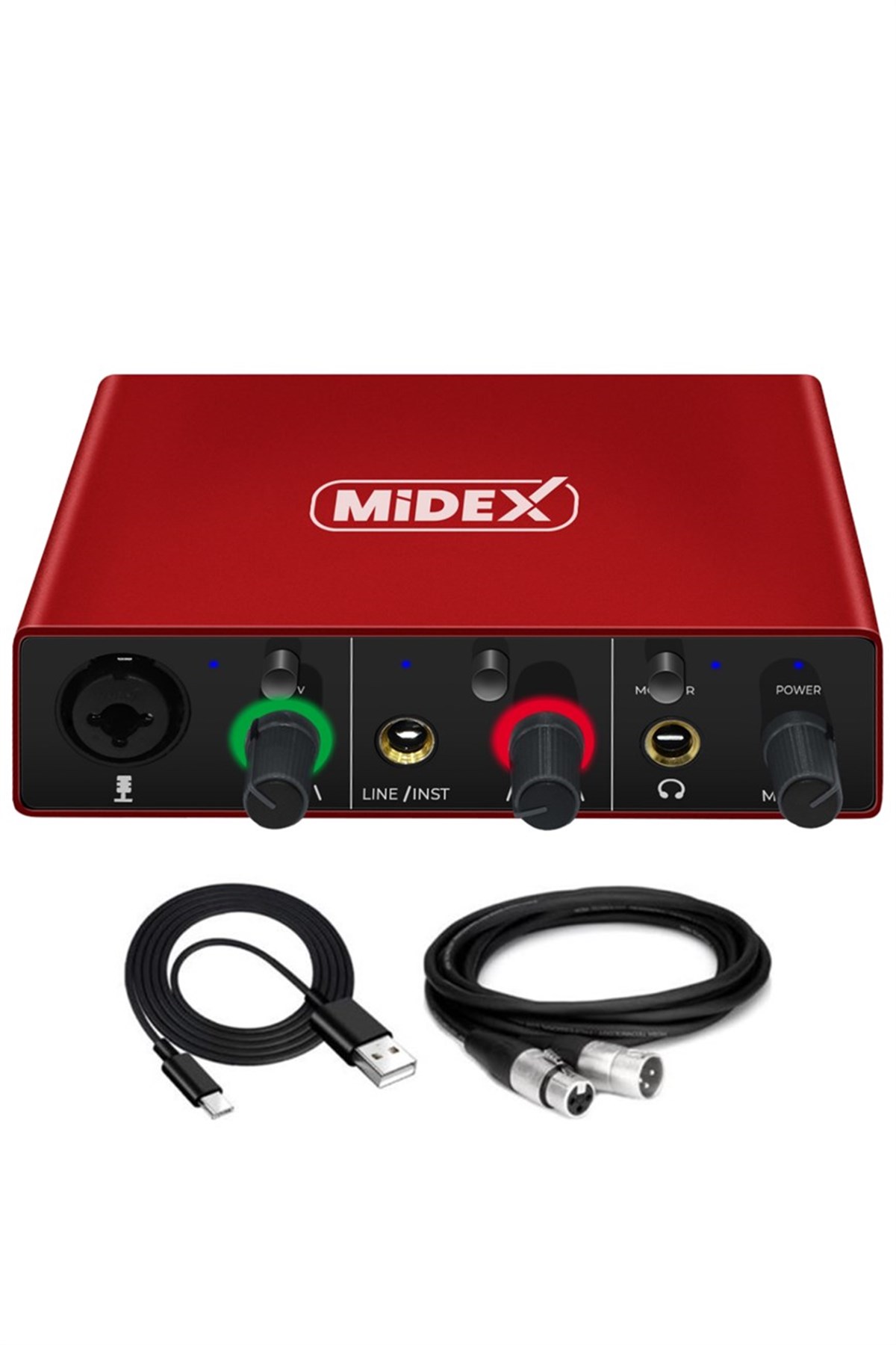 Midex GLX-500 PRO 2 Giriş 2 Çıkış USB Stüdyo Ses Kartı (XLR Kablo Hediye)
