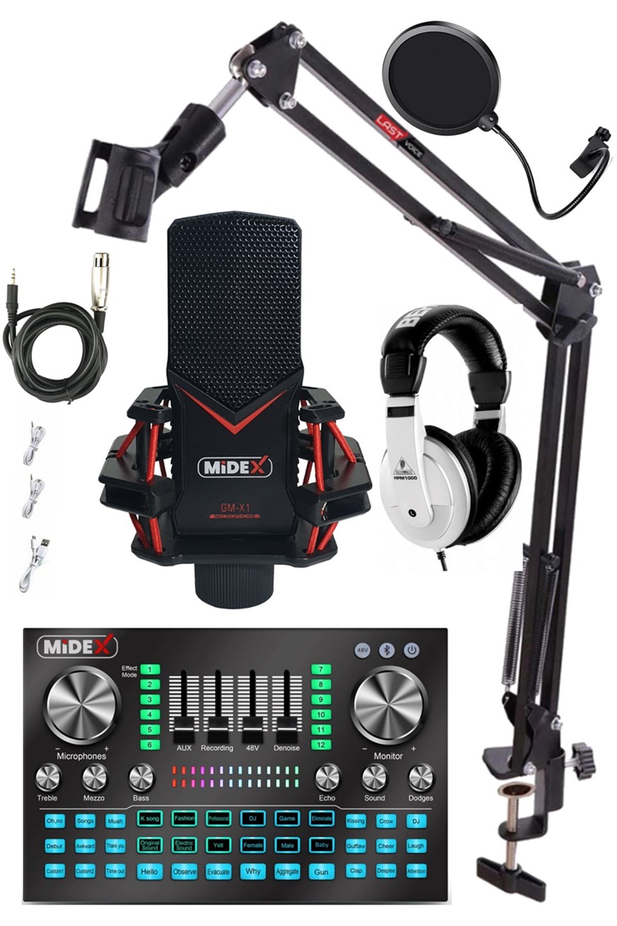 Midex GMX-1 Diamond Set Condenser Mikrofon Ses Kartı Kulaklık Canlı Yayın Paketi (Telefon ve PC)