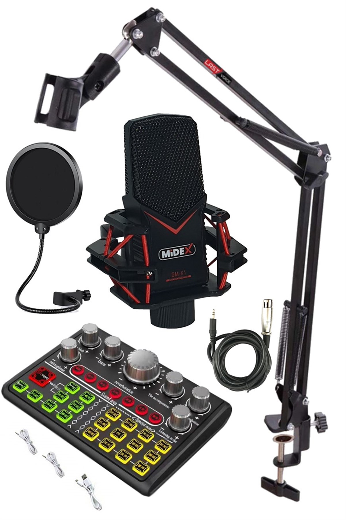 Midex GMX-1 Live Gold Set Condenser Mikrofon Ses Kartı Canlı Yayın Paketi (Telefon ve PC)