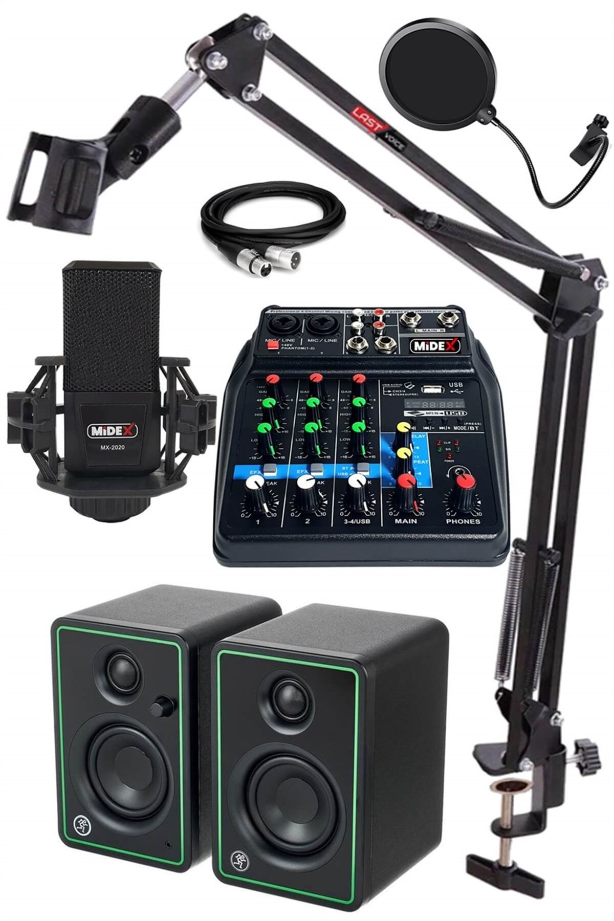 Midex İmpressive Paket-1 Stüdyo Ekipmanları Kayıt Seti (Monitör Mikrofon Mikser)