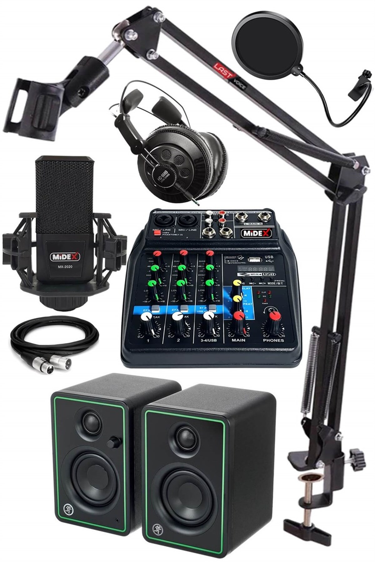 Midex İmpressive Paket-2 Stüdyo Ekipmanları Kayıt Seti (Monitör Mikrofon Mikser Kulaklık)