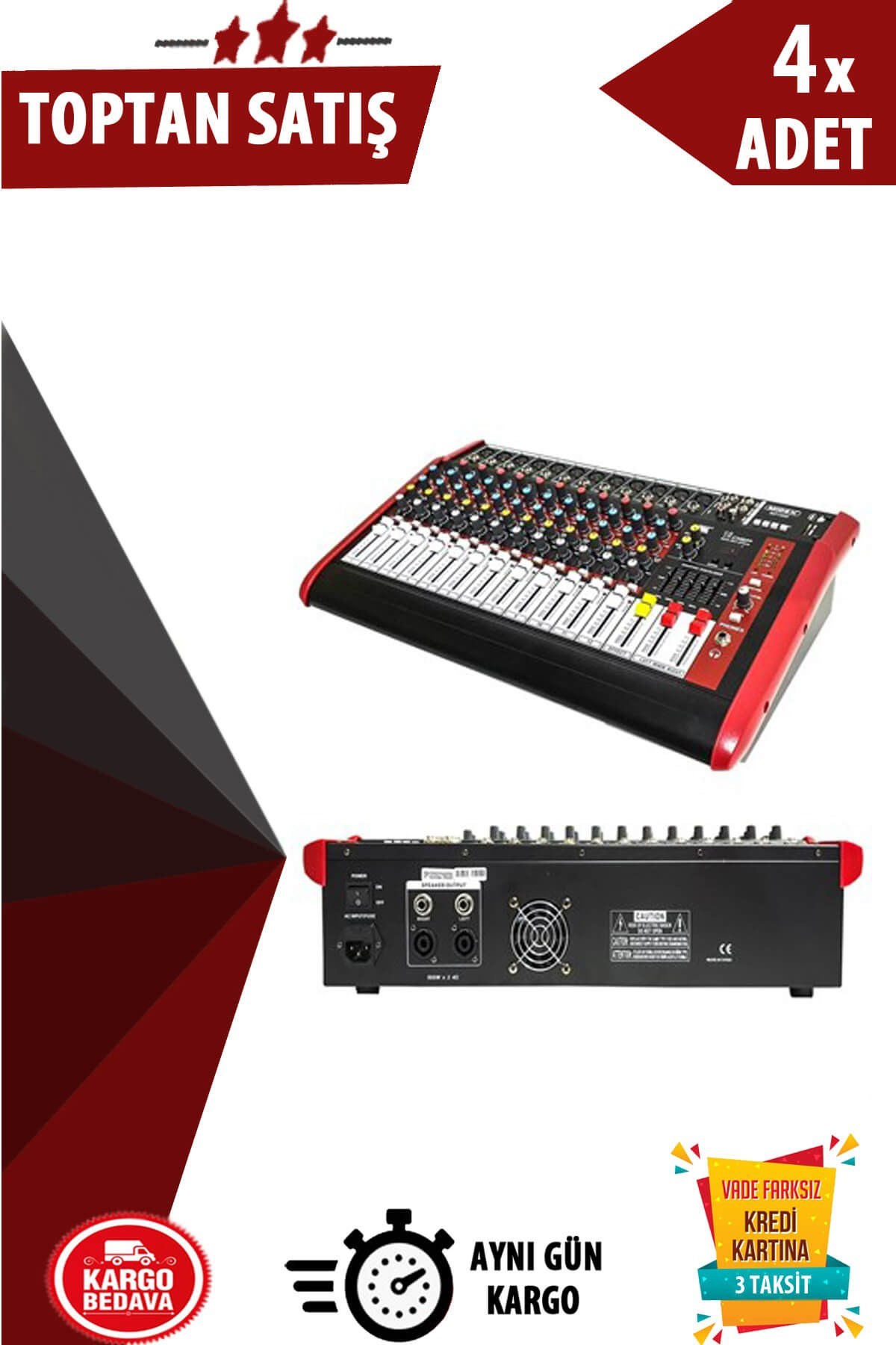 Midex MP-1000 Power Mikser Amfi 2x500W 12 Kanal Dsp Efekt EQ Usb  4lü Paket (Toptan Alışveriş)