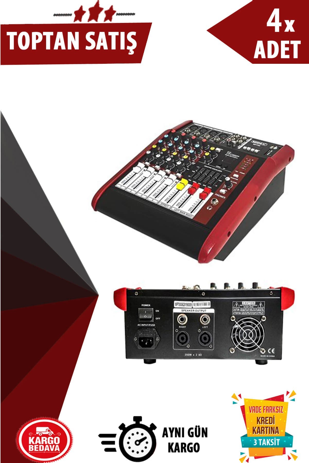 Midex MP-700 Power Mikser Amfi 2x350W 4 Kanal Dsp Efekt EQ Usb  4lü Paket (Toptan Alışveriş)