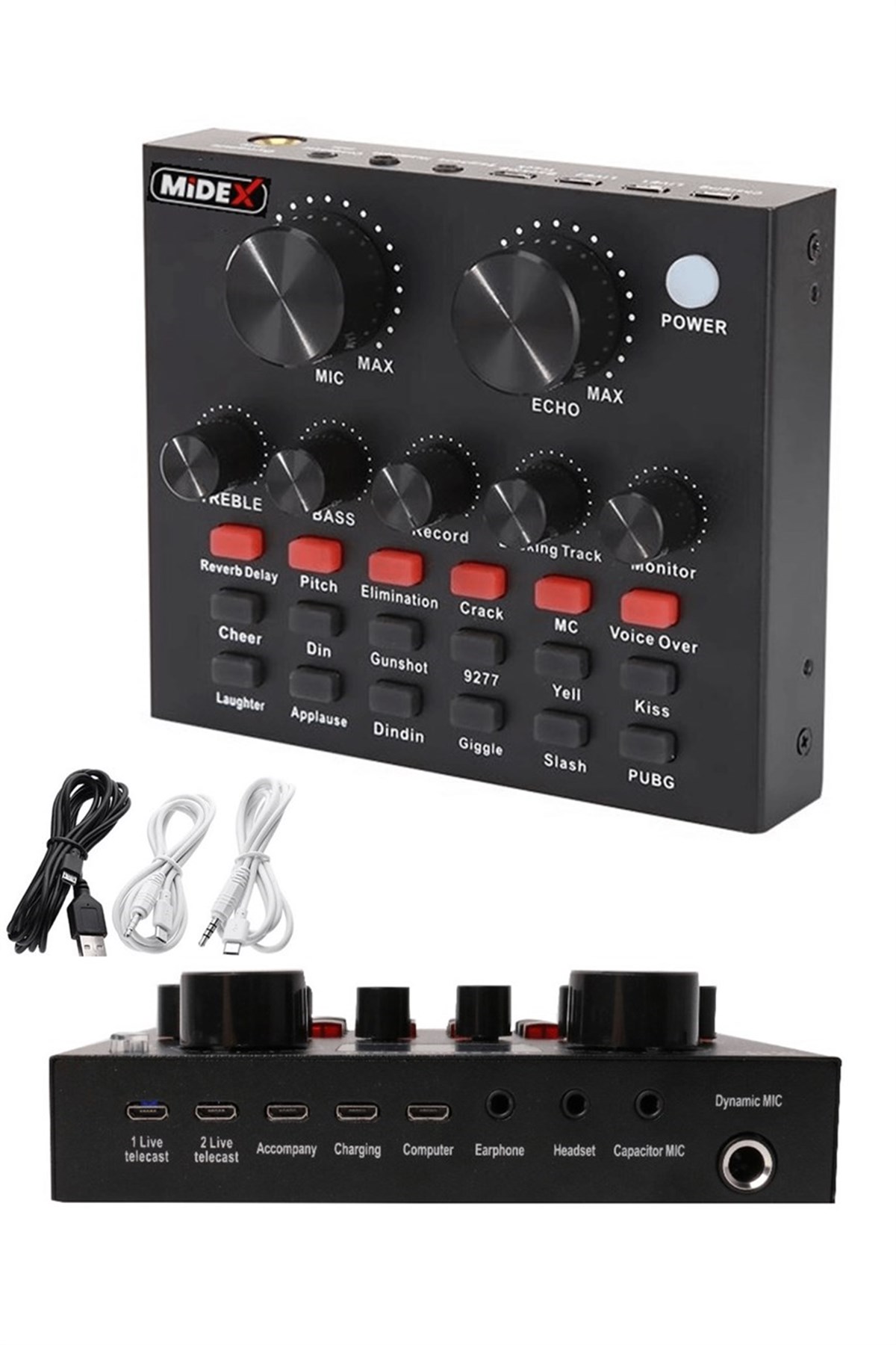 Midex MS8 Stüdyo Kayıt Ses Kartı Efektli Radyo Mikseri (Telefon ve PC Podcast Radyo Canlı Yayın)