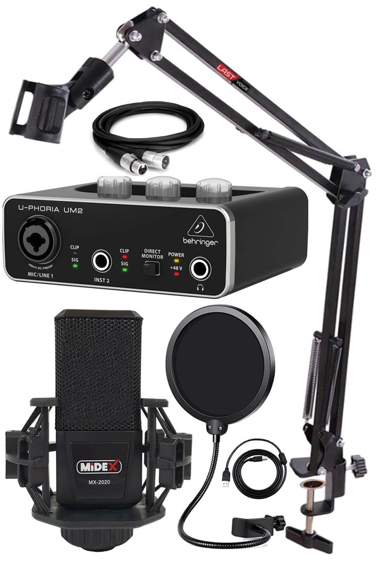 Midex MX2020-GLX-500 PRO Midex Ses Kartı ve Condenser Mikrofon Stand Filtre Set