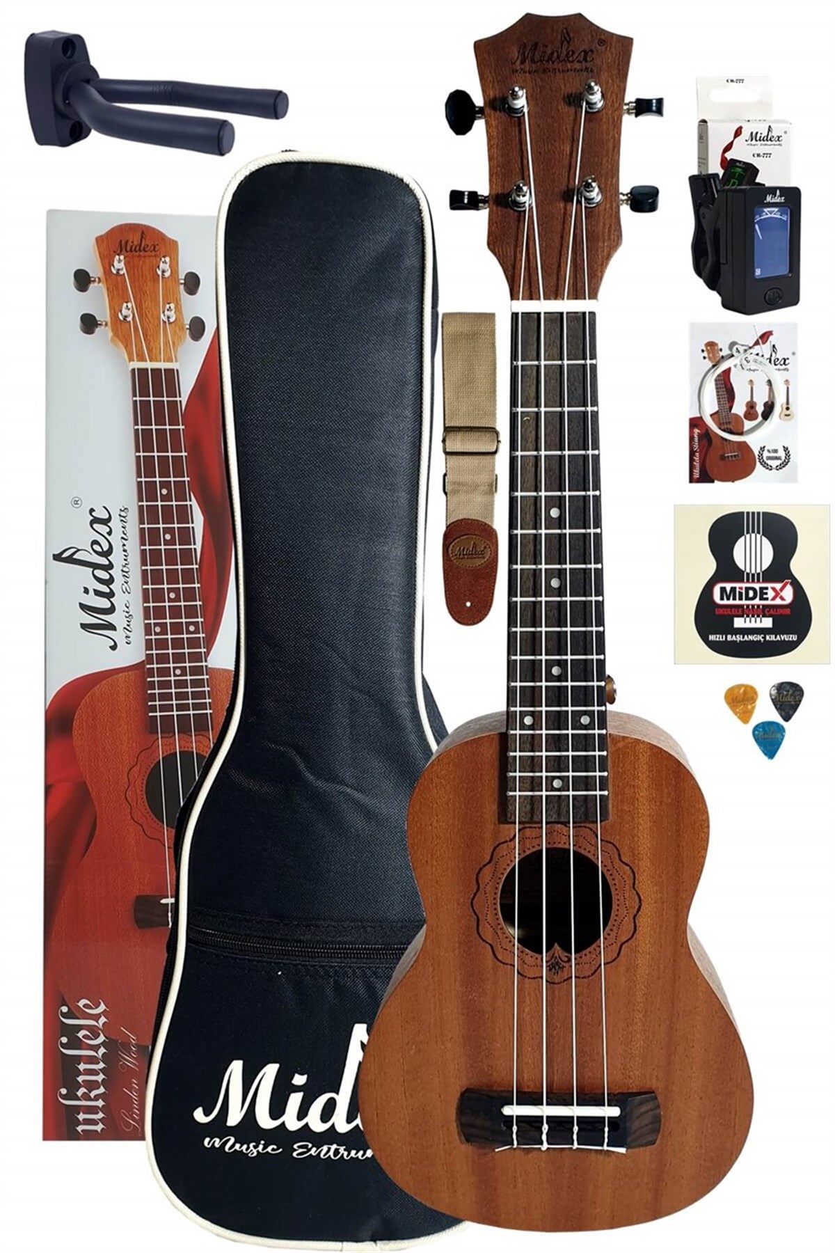 Midex SP-21MT Set Maun Soprano Ukulele (Çanta Stand Askı Yedek Tel Metod Pena)