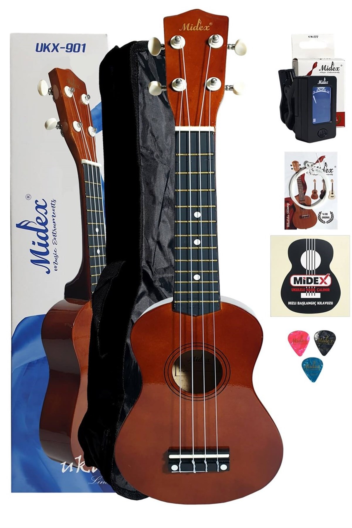 Midex UKX-901M Brown Soprano Ukulele (Metod Kılıf Pena)