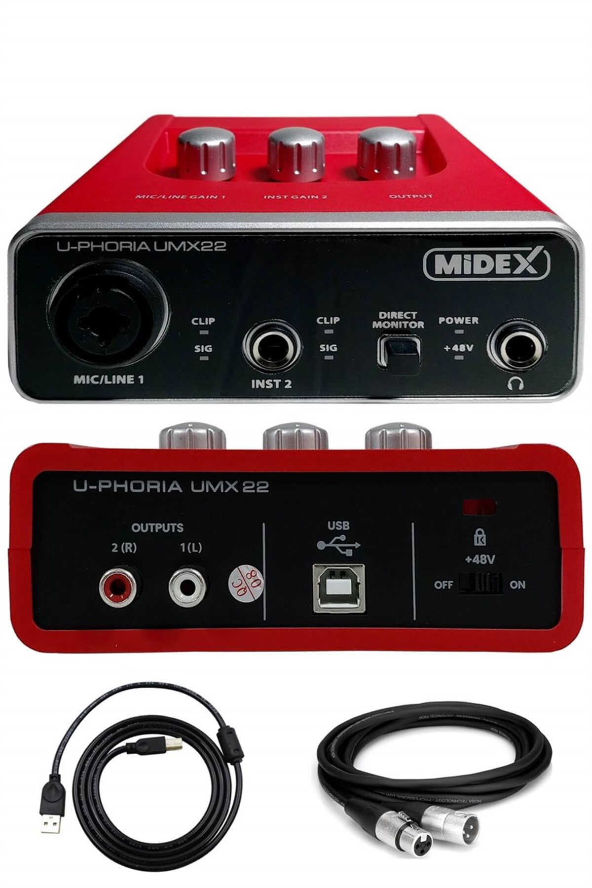 Midex Umx-22 Usb 2x2 Stüdyo Kayıt İçin Ses Kartı (XLR Kablo Hediye)