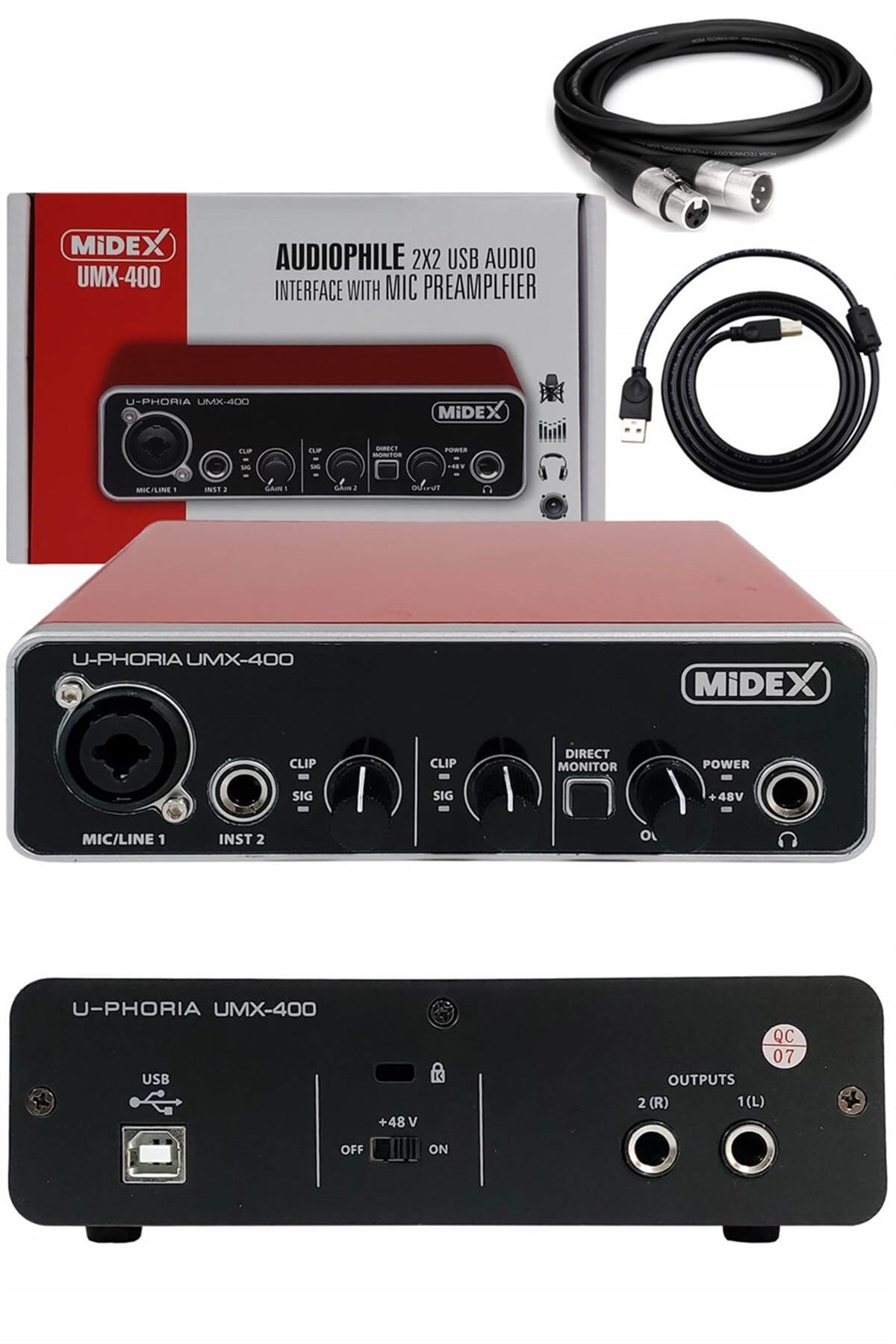 Midex Umx-400 Profesyonel 2x2 Usb Stüdyo Kayıt İçin Ses Kartı (XLR Kablo Hediye)