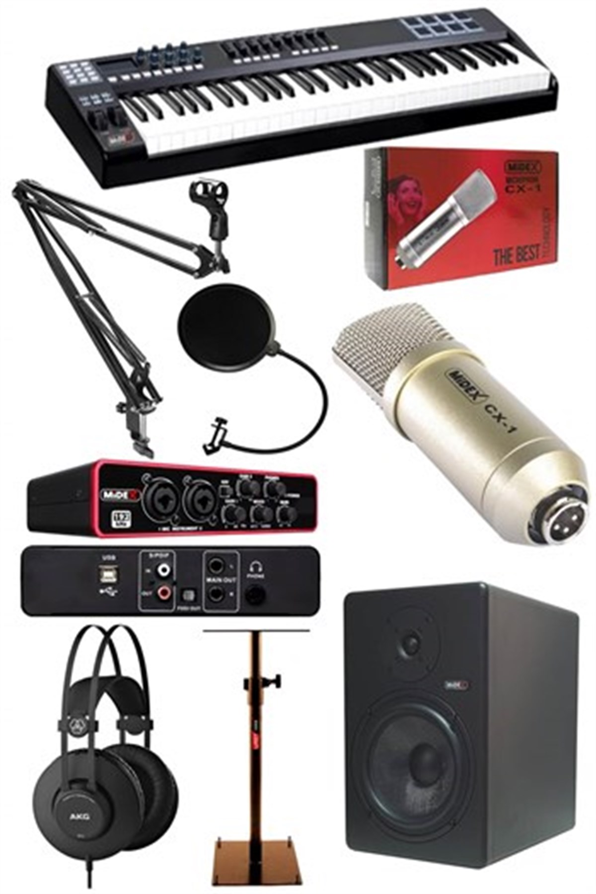Stüdyo Ekipmanları Ses Kartı Midi Klavye Monitör Kulaklık Full Paket-14