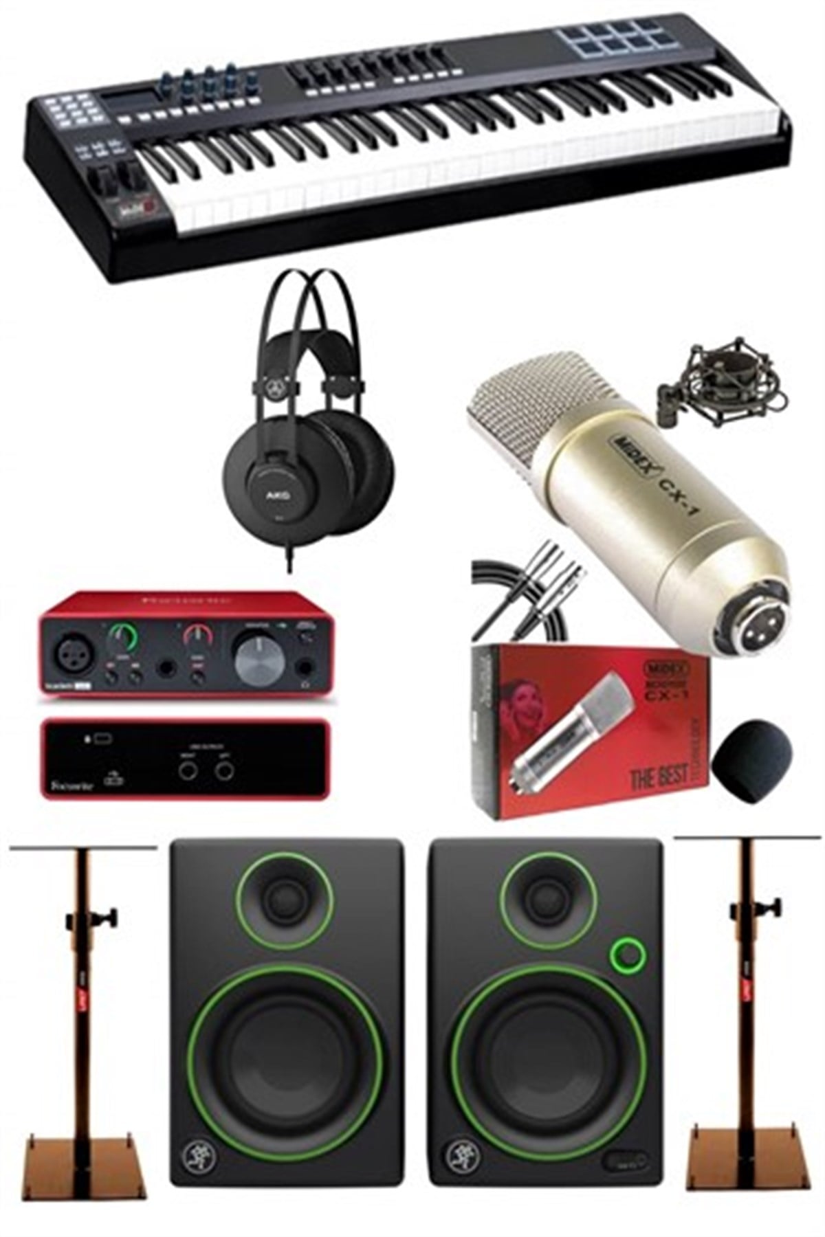 Stüdyo Ekipmanları Ses Kartı Midi Klavye Monitör Kulaklık Full Paket-11
