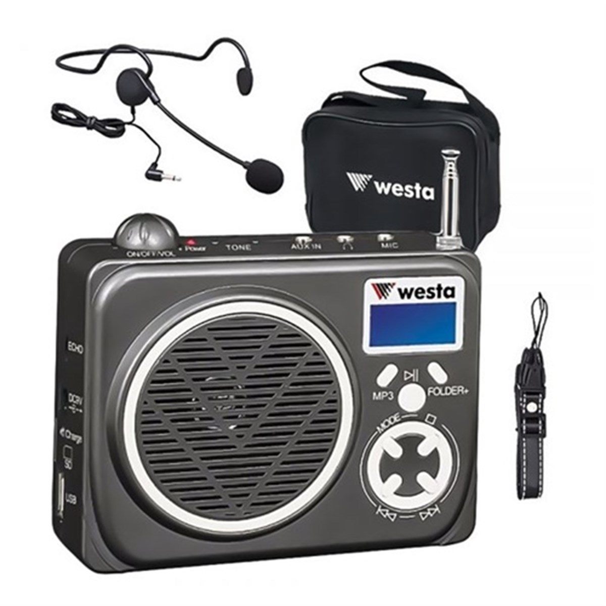 Westa Wap-200 Taşınabilir Seyyar Mini Anfi Başlık Mikrofonlu 15 Watt
