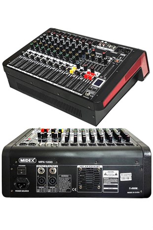 Midex MPX-1200 Power Mikser Amfi 8 Kanal 2x600W Multi Efekt Bt EQ