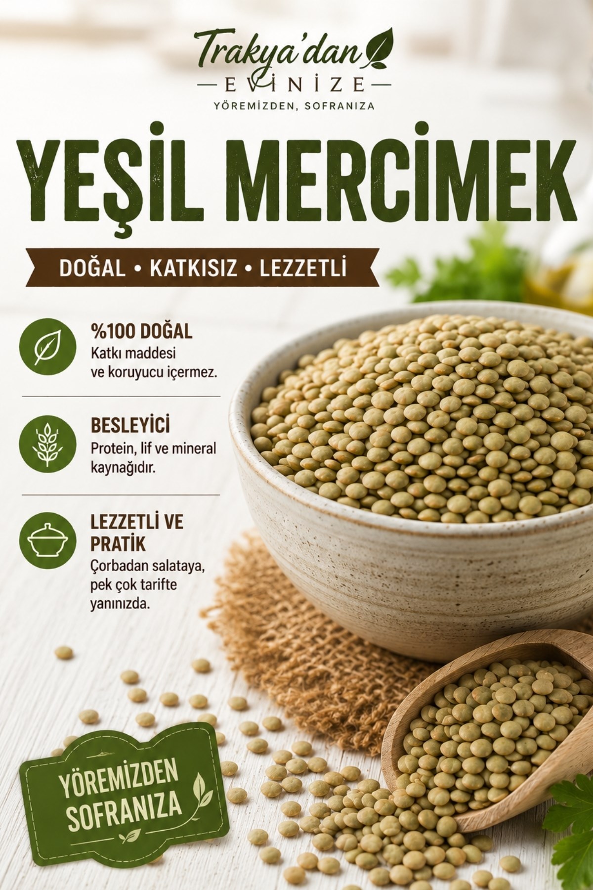 Aktar ÜrünleriDupnisa ÇiftliğiYeşil Mercimek 500g