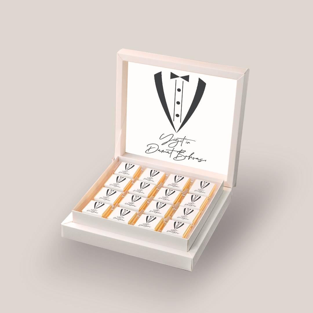 32 Adet Madlen Damat Bohçası Çikolatası Smokin Desenli