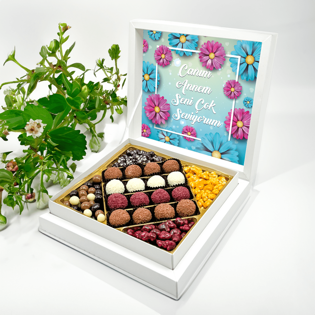 Anneler Günü Hediyesi Papatya Desenli Truff Çikolata & Draje