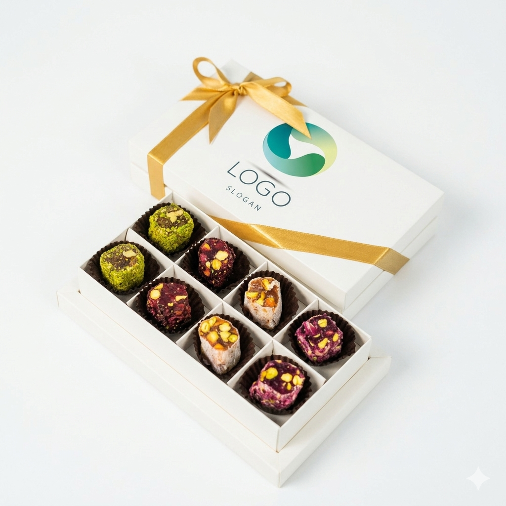 Kurumsal Logolu Meyveli Antep Fıstıklı Şerit Lokum 8 Bölmeli