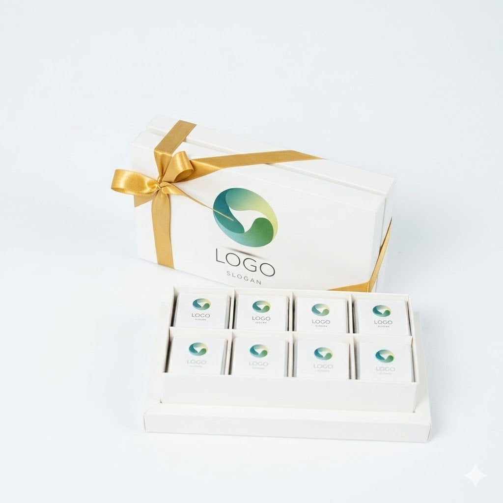 Kurumsal Logolu 24 Adet Madlen Çikolata Kutusu 8 Bölmeli Kutu