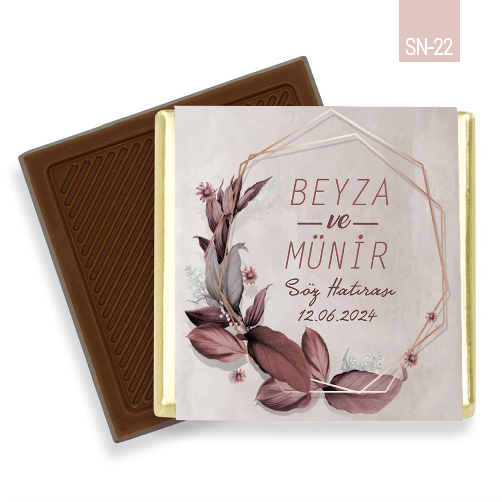 Yapraklı Geometrik Çerçeve Desenli Söz Nişan Çikolatası (45 Adet)