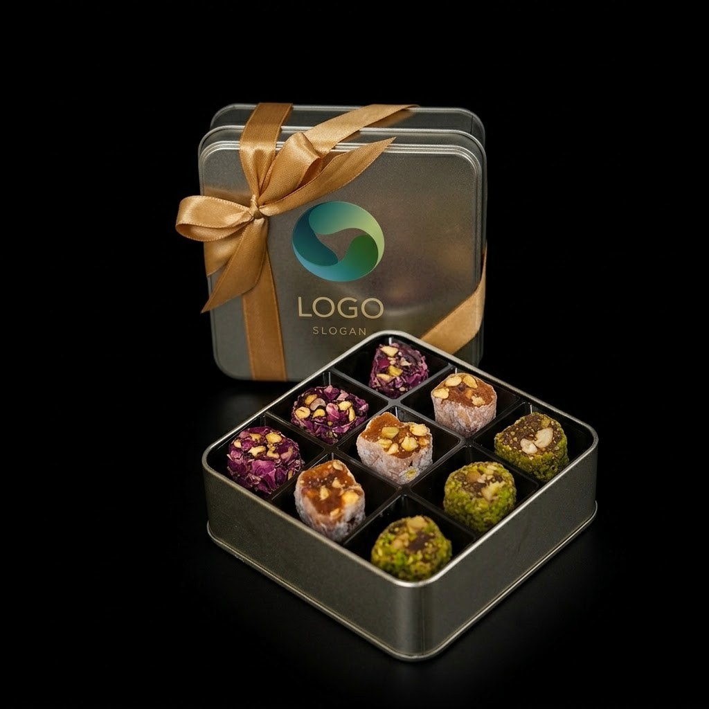 Bol Antep Fıstıklı Lokum Kurumsal Logolu Metal Kutu