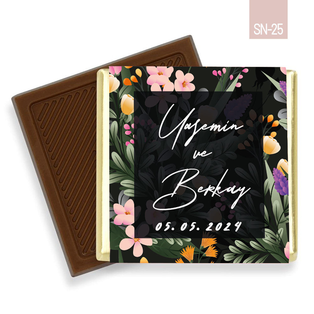 Renkli Çiçek Desenli Söz Nişan Çikolatası (45 Adet)