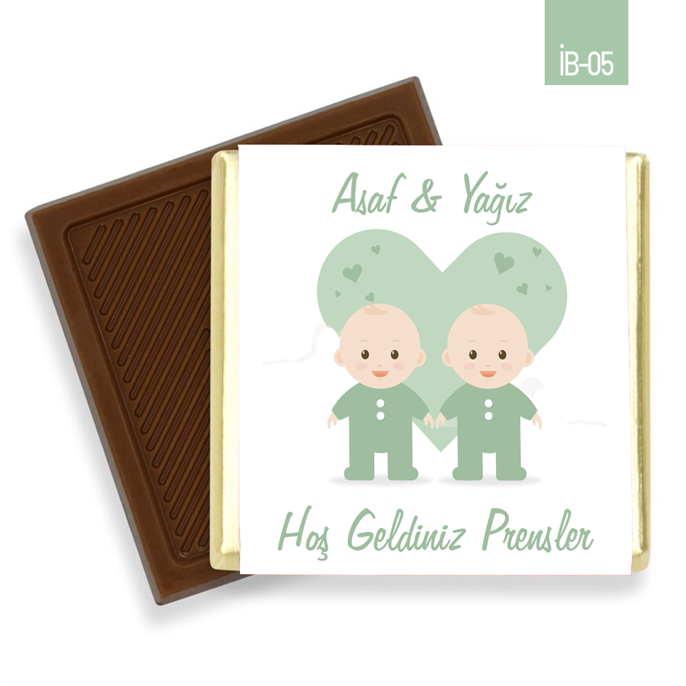 Kalp Desenli İkiz Erkek Bebek Çikolatası (45 Adet)