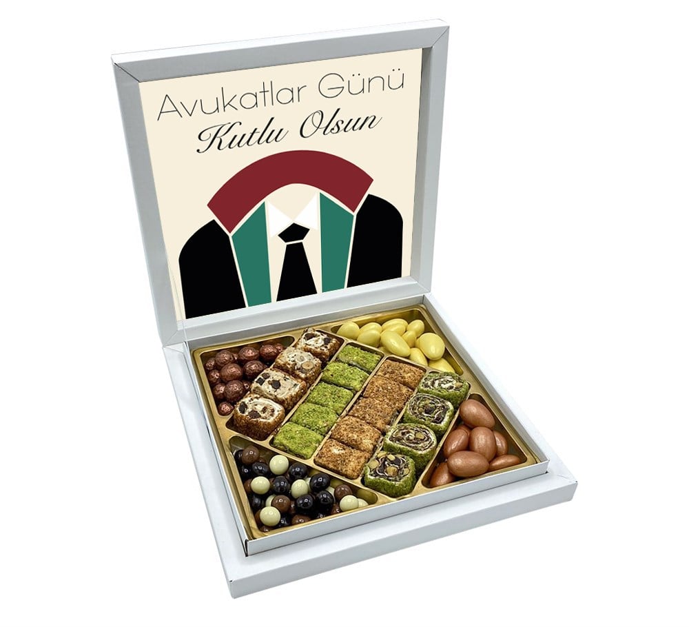 Avukatlar Günü Cübbe Tasarımlı Şerit Lokum & Draje Sunum Kutulu