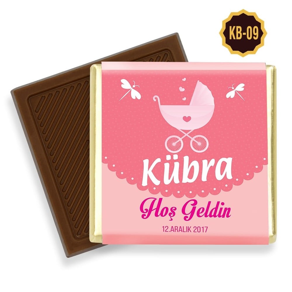 Bebek Arabası Desenli Kız Bebek Çikolatası (45 Adet)