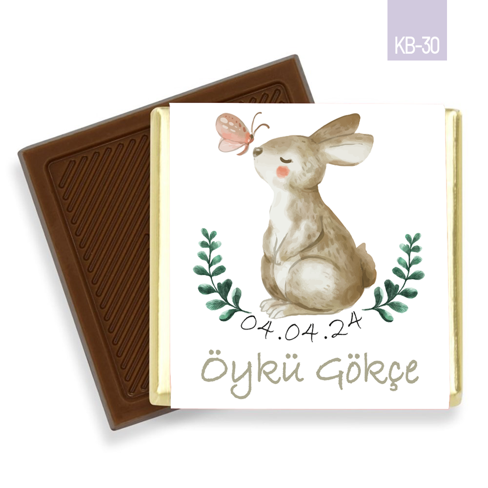 Kelebekli Tavşan Desenli Kız Bebek Çikolatası (45 Adet)
