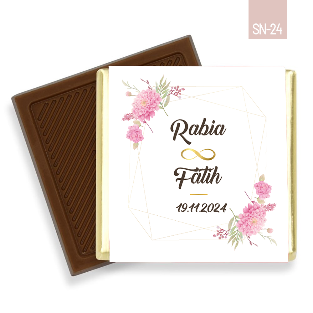 Pembe Gül Geometrik Çerçeve Desenli Söz Nişan Çikolatası (45 Adet)