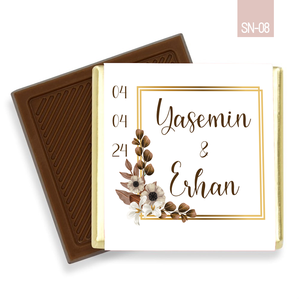 Çiçekli Gold Çerçeve Desenli Söz Nişan Çikolatası (45 Adet)
