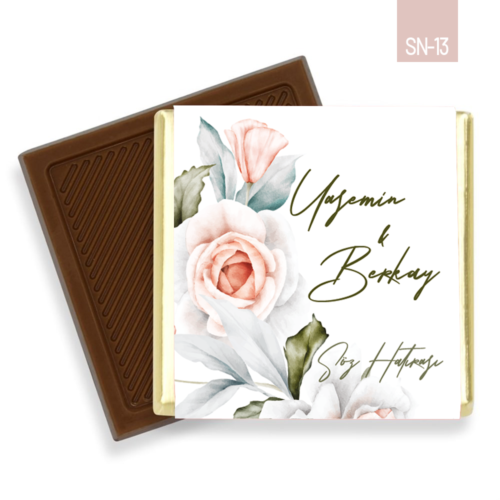 Gül ve Yaprak Desenli Söz Nişan Çikolatası (60 Adet)