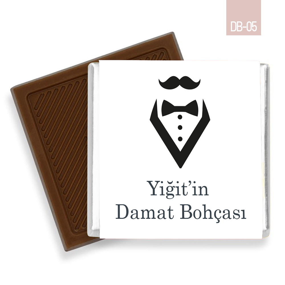 Siyah Smokin Bıyık Desenli Damat Bohçası Çikolatası (100 Adet)