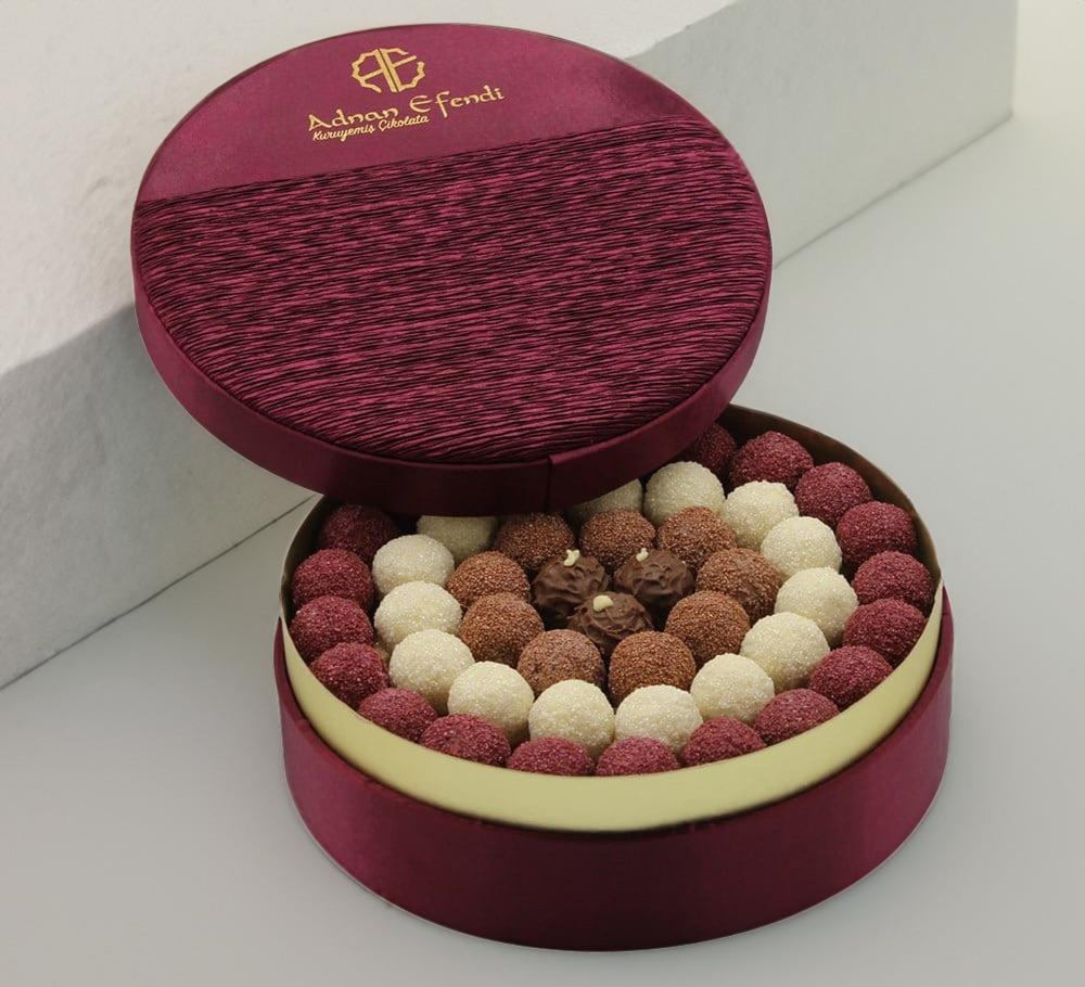 Pileli Yuvarlak Bordo Kutu Çikolata