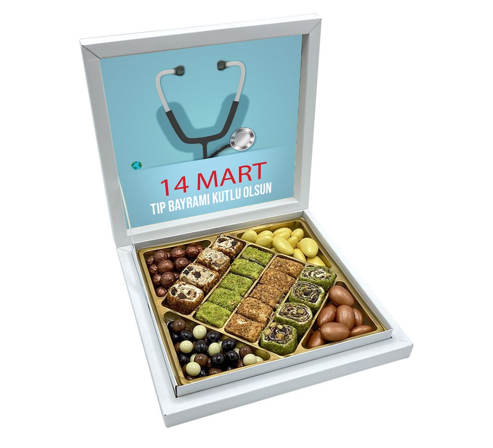 14 Mart Tıp Bayramı Mesajı Şerit Lokum Sunum Kutulu