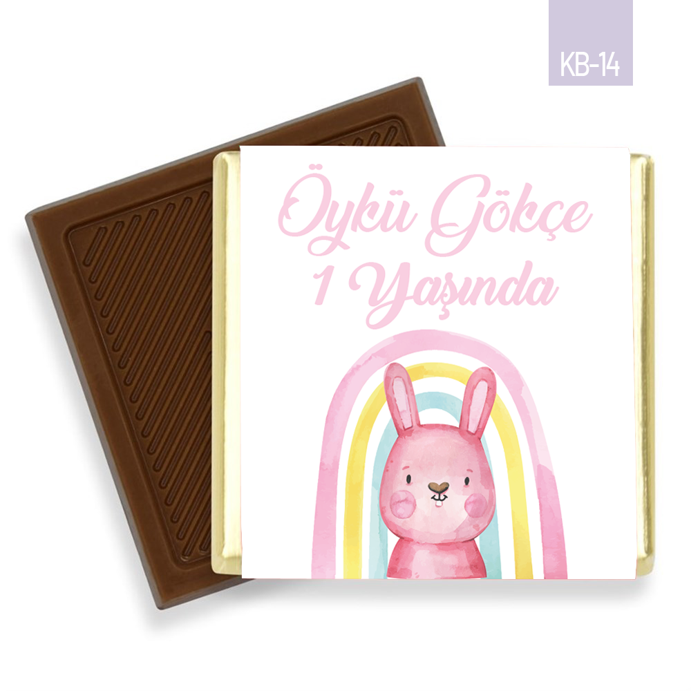 Tavşan Desenli Kız Bebek Çikolatası (100 Adet)