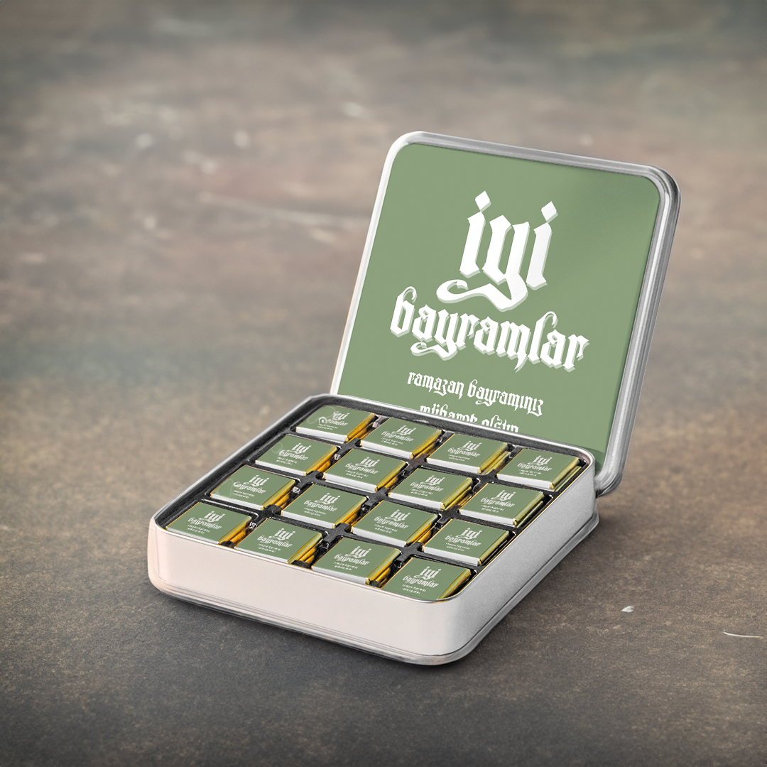 Şeker Bayramı Hediyesi Madlen Çikolata Metal Kutu (32 Adet)