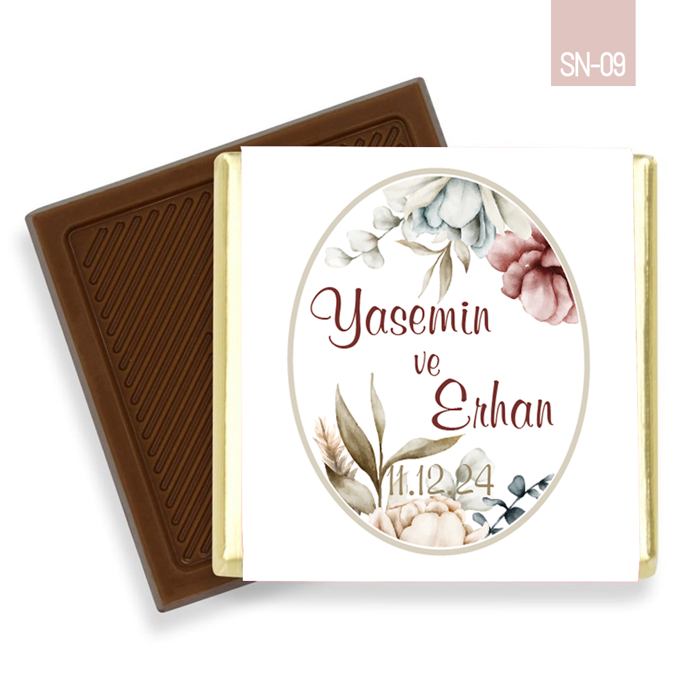 Çerçeveli Gül ve Yaprak Desenli Söz Nişan Çikolatası (45 Adet)