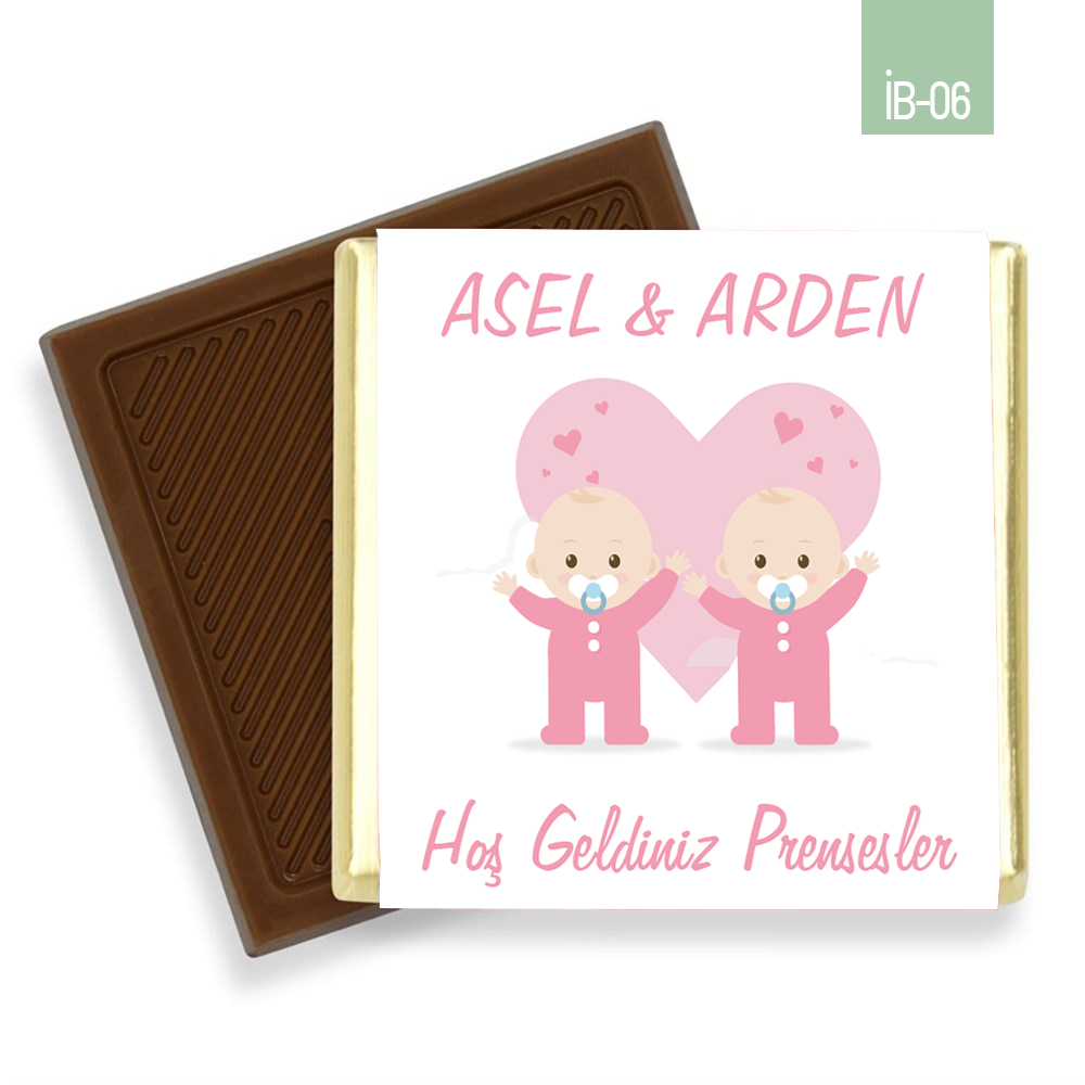 Kalp Desenli İkiz Kız Bebek Çikolatası (100 Adet)