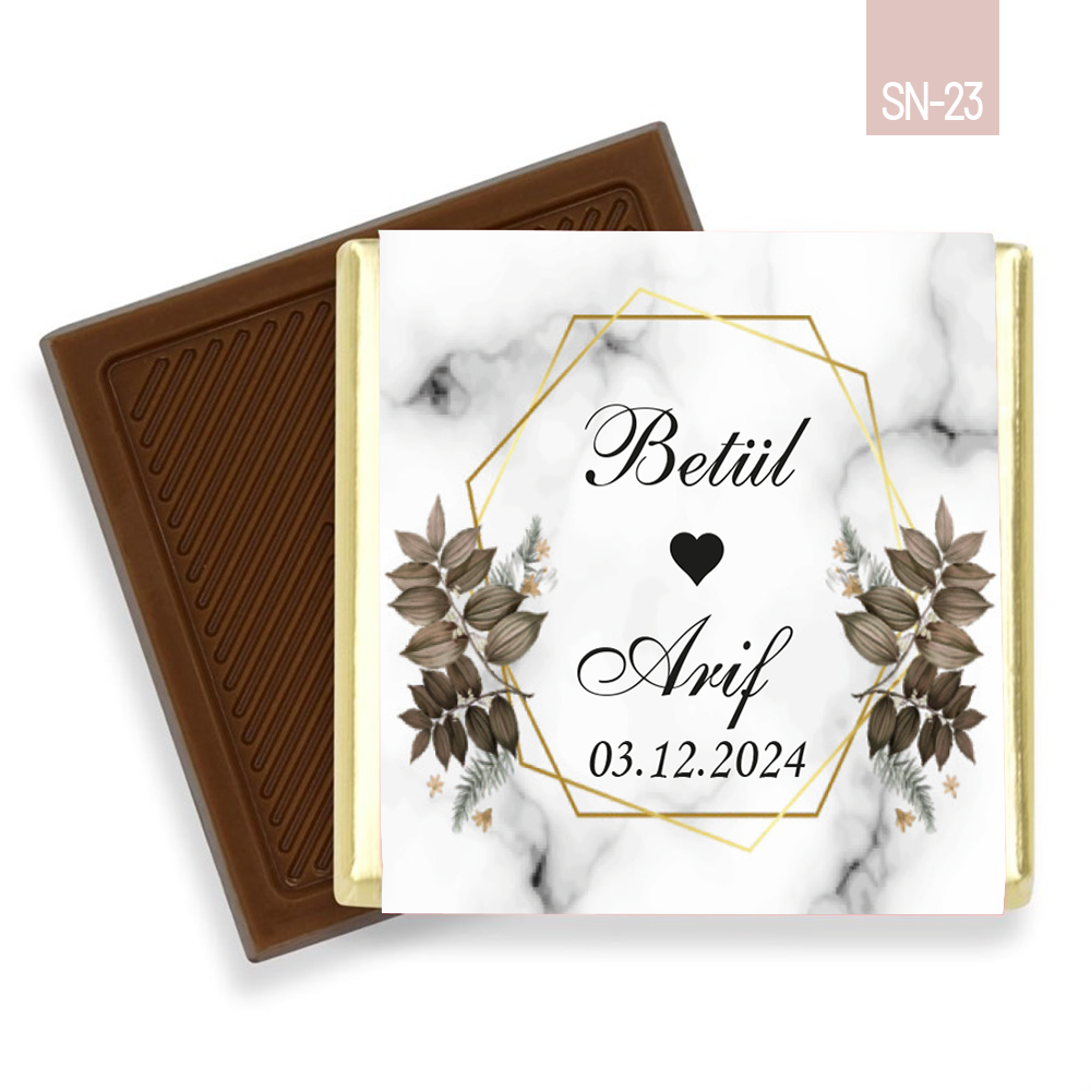 Yeşil Yapraklı Geometrik Çerçeve Desenli Söz Nişan Çikolatası (100 Adet)