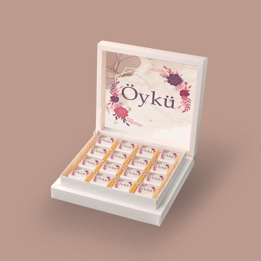 32 Adetli Madlen Kız Bebek Çikolatası Çiçek Çerçeve Desenli