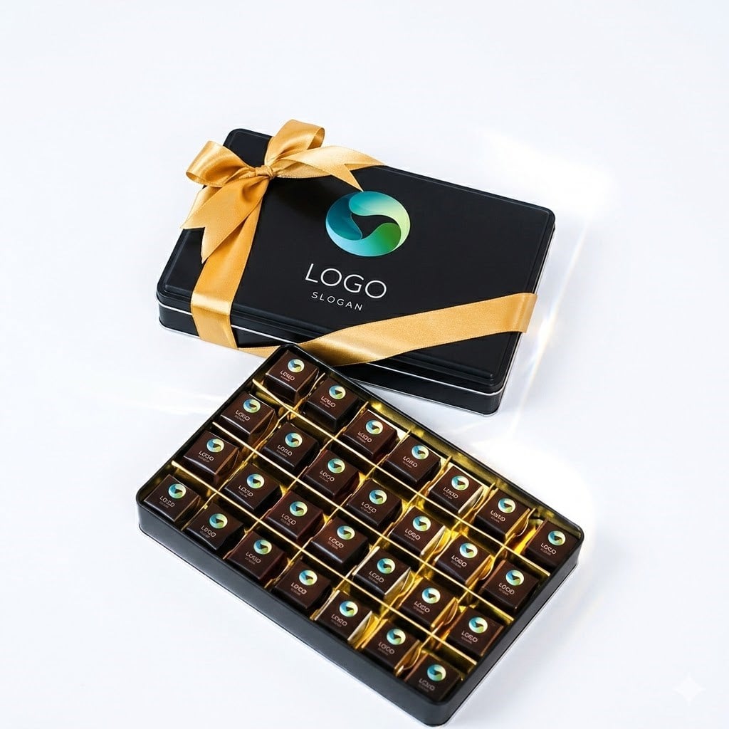 Kurumsal Logolu Premium Çikolata Diktörtgen Metal Kutu