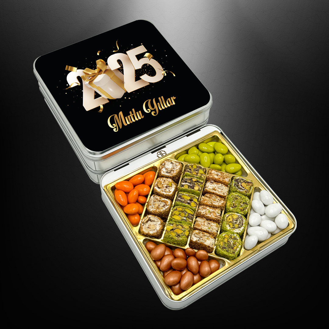 Yılbaşı Hediyeleri Siyah Desenli Baklava Lokum & Draje