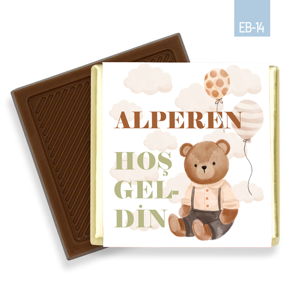 Ayıcık Desenli Erkek Bebek Çikolatası (60 Adet)