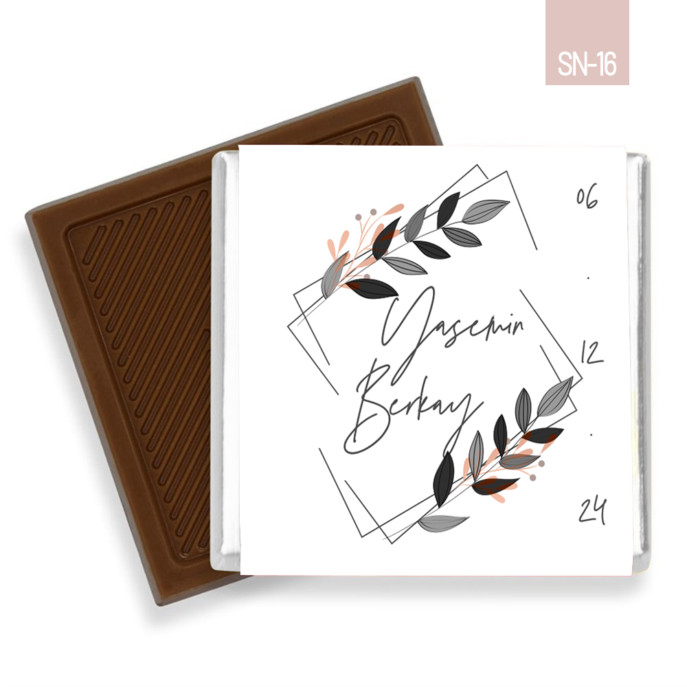 Yapraklı Çerçeve Desenli Söz Nişan Çikolatası (100 Adet)