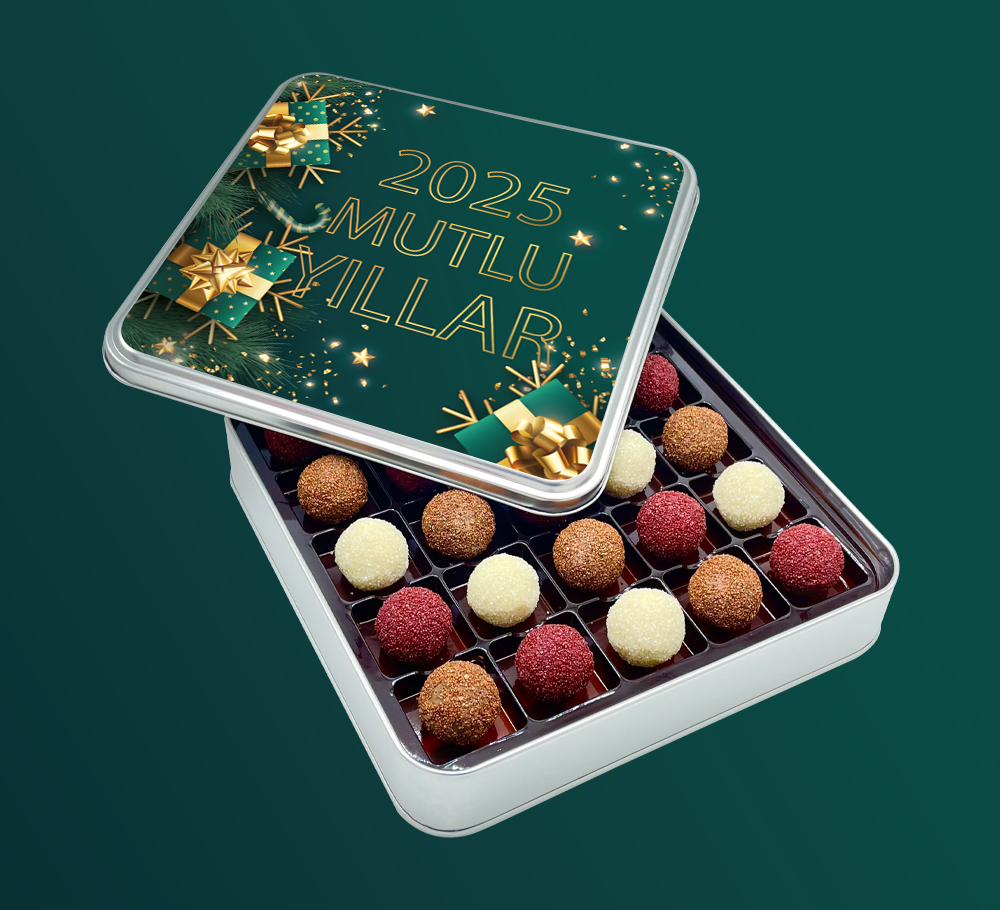 Yılbaşı Çikolatası Yeşil Desenli Truff Çikolata Kutusu