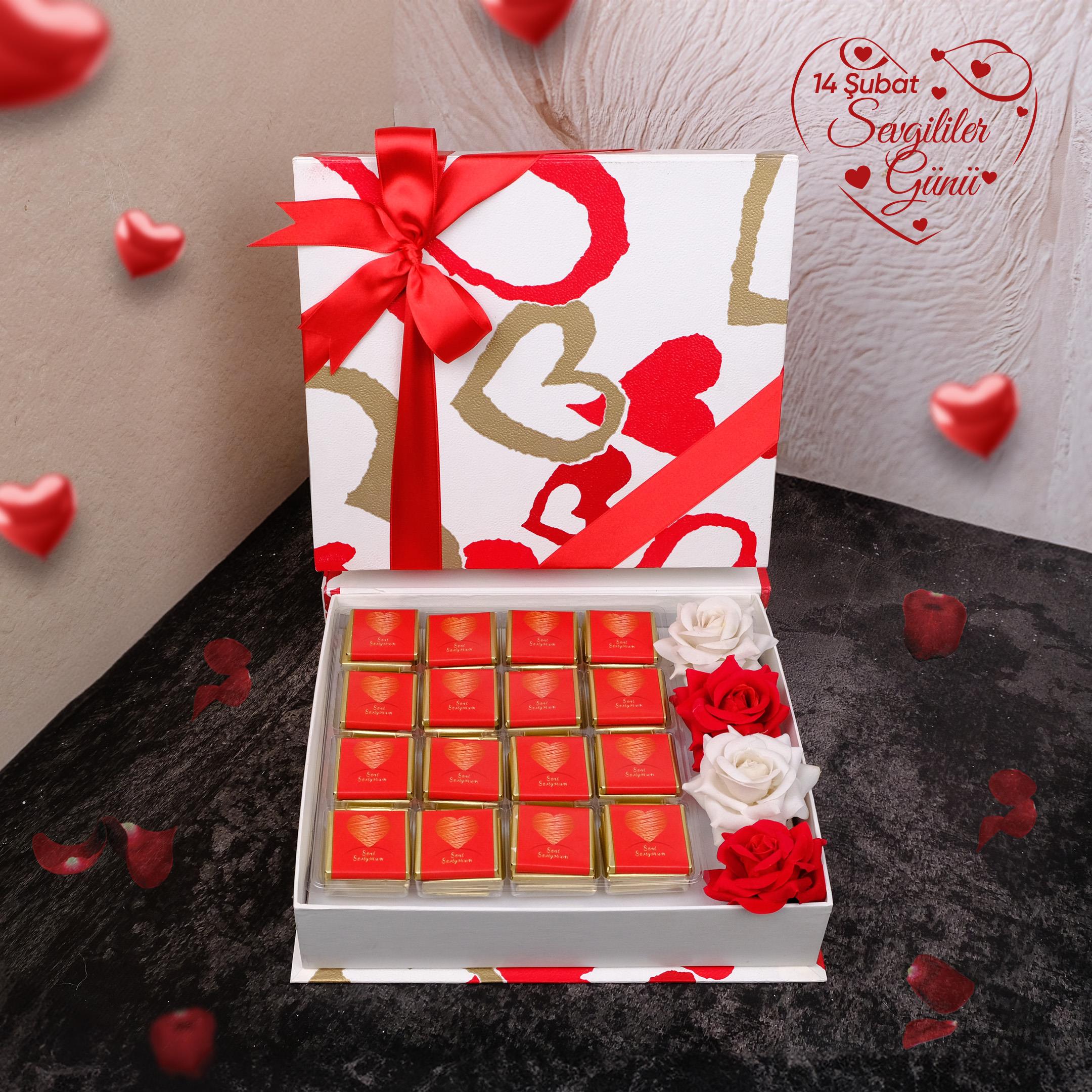 Sevgililer Günü Hediyesi Dekorlu Gül Çikolata Kutusu