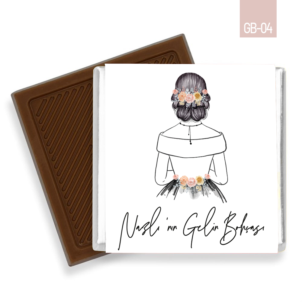 Gelin Çizim Desenli Gelin Bohçası Çikolatası (60 Adet)