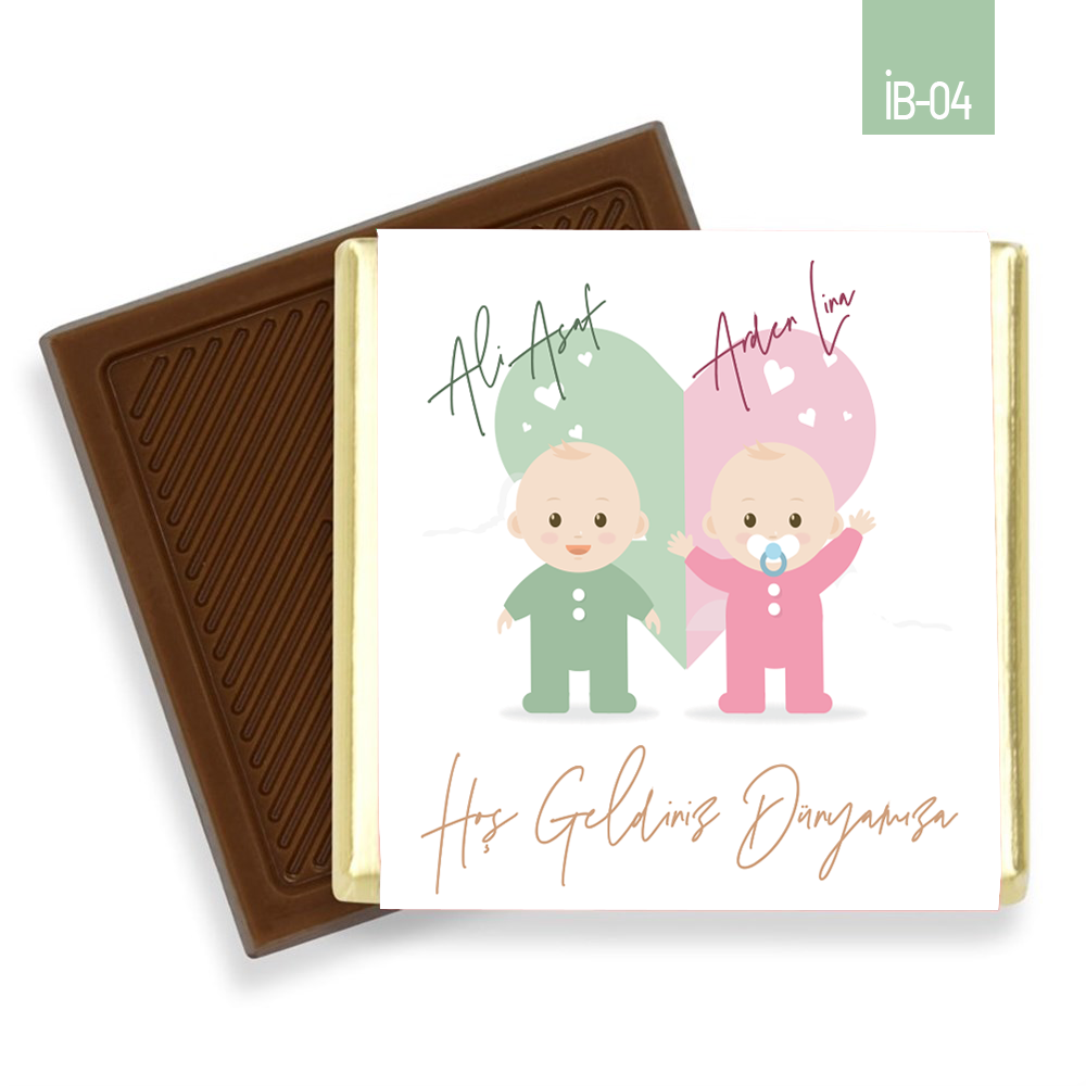 Kalp Desenli İkiz Erkek Kız Bebek Çikolatası (100 Adet)