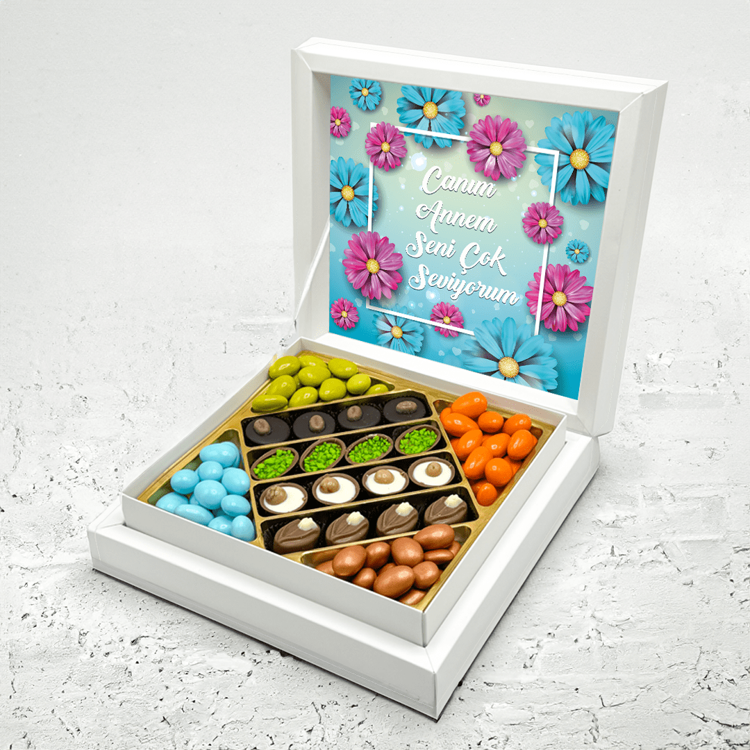 Anneler Günü Hediyesi Papatya Desenli Karışık Special Çikolata & Draje Sunum Kutulu
